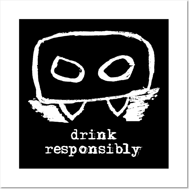 Bloody Mario - the Italian vampire – Drink responsibly. (white on black) Wall Art by LiveForever